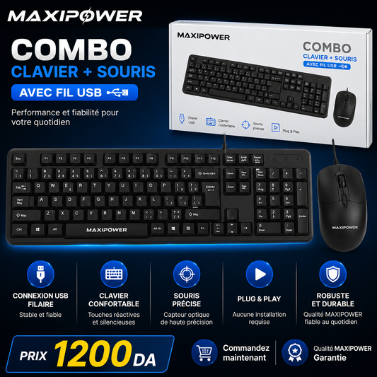 Combo Clavier Souris MAXIPOWER USB Filaire