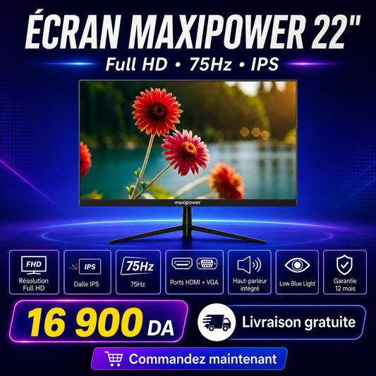 ECRAN MAXIPOXER 22POUCE FULL HD  IPS 75HZ BAF INTEGRE