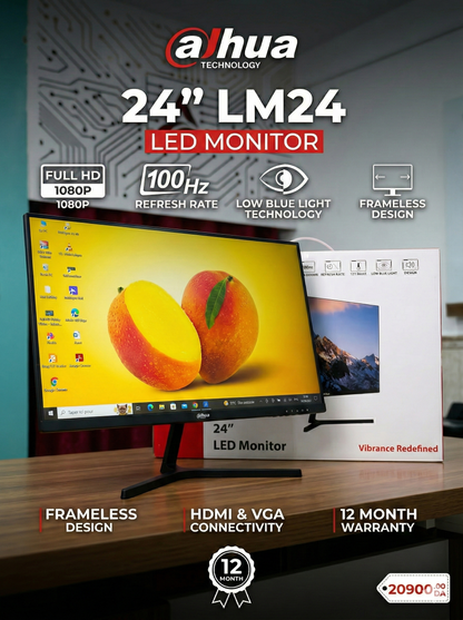 Ecran DAHUA LM24 24 pouces Full HD 1080P 100Hz filtre lumière bleue design sans bordure HDMI VGA Algérie DahuaDZ